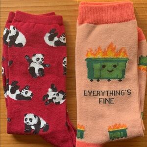 2/$15 Cute Panda and Dumpster Fire Socks *BRAND NEW*